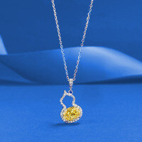 wholesale 925 Silver with 6*8 Yellow Diamond Pendant Women's Fashion Trend Necklace for Fair Skin Tone Live Stream-N508 Yellow Diamond Gourd Necklace 925 Silver