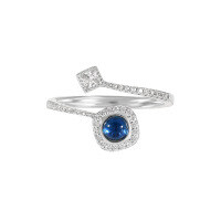 wholesale S925 Sterling Silver 471 Niche European and American Style Luxury High-End Fully Diamond-Encrusted Blue Zircon Open Crossover Ring for Women-Platinum [No. 15/Adjustable] Opening adjustable