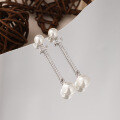 wholesale S925 Silver Elegant Pearl Silver Jewelry Long Zircon Shell Pearl Earrings for Women-0-2