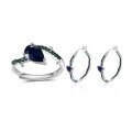 wholesale S925 Sterling Silver Natural Wind Plant Sapphire Set with Peridot and Amethyst Jewelry Suite Ring and Earrings-0-4