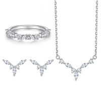 wholesale 925 Sterling Silver Marquise Zircon Ring Crystal Necklace Flower Earrings Women Elegant High-Quality Wholesale Jewelry Set-Ring TL-364 US size 9#