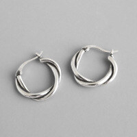 wholesale S925 Sterling Silver Retro Distressed Twist Braided Ear Clasp Earrings for Women Students-Vintage Silver 925 Silver