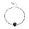 wholesale S925 Sterling Silver Retro Vintage Wide Side Chain Black Agate Bracelet Ins Cross-Border Punk Style Jewelry-0-4