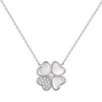 wholesale S925 sterling silver INS-style new women's necklace, exquisitely designed with a four-leaf clover and heart motif, versatile and elegant-Platinum DY190771-SW-WH>925 Silver