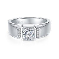 wholesale Metal plated with 18k gold, cross-border hot-selling manufacturer source men's 1-carat moissanite sterling silver wedding ring zircon-1 carat 19# (US size 8.5)
