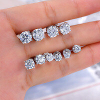 wholesale 18K Gold Plated 925 Silver 03/05/1 Carat D Color Moissanite Stud Earrings Women's Classic Four-Prong Simple Earrings-60 points for a pair (30 points for a single piece)  925 silver