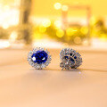 wholesale 925 Silver New Lab-Created Sapphire 10*12mm Oval Earrings with Full Diamond Halo Ear Studs-0-2