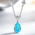 S925 Silver Necklace with Drop Bubble Pendant and Radiant Cut Aquamarine-0-7
