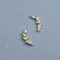 wholesale S925 sterling silver super sparkling diamond-inlaid laurel branch earrings for women, small fresh bud arc earrings G6069-0-0