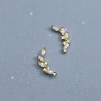 wholesale S925 sterling silver super sparkling diamond-inlaid laurel branch earrings for women, small fresh bud arc earrings G6069-S925 Silver Earrings Gold 925 Silver