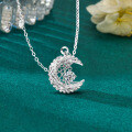 S925 Silver Cross-Border Dream-Weaving Moon Necklace with Moissanite Pendant-0-0