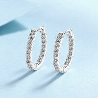 wholesale S925 sterling silver new micro-pave moissanite ear clips, minimalist and elegant classic hoop earrings, ready stock for wholesale-90 points>925 silver