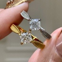 wholesale S925 Sterling Silver Sweet Princess Square Sugar Square Diamond Brushed Diamond Ring, Exquisitely Niche, Light Luxury, High-End Small Square Diamond Ring-Gold US size 6 (Hong Kong 12-13)