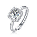 Sterling Silver Moissanite Square Ring, Luxury Minimalist Wholesale Jewelry-0-3