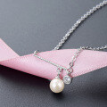 wholesale S925 Silver Metal Rhinestone Pearl Necklace, Korean Version New Fashion Trendy Women's Internet Celebrity Same Style Pendant Collarbone Chain for Office Lady Elegant Temperament-0-1