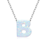 S925 Sterling Silver Necklace with Moissanite Pendant, Unisex Classic Style, Clearance Shipping Included.-Letter B Necklace [Opal]