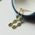 wholesale S925 Silver Inlaid Natural Hetian Jade Full-Color Bright Green Jasper Earrings, Fashionable and Versatile Long Pendant Earrings-0-3