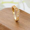 wholesale S925 silver plated with 14K gold, vintage-style openwork V-shaped white zircon ring spring new jewelry collection-0-2