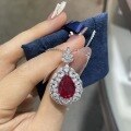 wholesale S925 Silver Gold-Plated Women's Pigeon Blood Red Ruby Necklace, European and American Fashion Luxury Teardrop Pendant for Advanced Banquet Jewelry-0-2