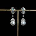 wholesale 925 Silver Gold-Plated Earrings with High-Carbon Diamonds, Blue Turquoise, Spherical Pearls, Exquisite Luxury Jewelry, Versatile Women's Earrings-0-2