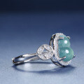 S925 Silver Wholesale Vermeil Blue Water Jadeite Gourd Ring-0-2