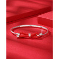 wholesale 999 Pure Silver Women's Bracelet with Red Rope Bow Knot for Birth Year, Minimalist and Niche Design, Plain Circle Silver Bangle for Girlfriend-0-1