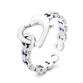 wholesale S925 Sterling Silver Hollow-out Interlaced Heart Open Ring Fashion Commuting Ins Luxury Style Index Finger Ring-0-6