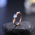 wholesale S925 Sterling Silver Rose Gold Plated Dainty Natural Gemstone Ring with Creamy Blue Moonstone, Korean Style-0-4
