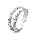 wholesale S925 Metal Cloud Tide Pavilion Korean Style Foil Textured Irregular Design Double-Layer Hollow Out Minimalist Ring for Women-0-5