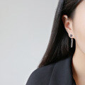 wholesale S925 sterling silver YH204 Korean-style versatile long vintage antiqued tassel floral earrings-0-3