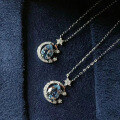 wholesale 925 Sterling Silver Blue Starry Sky Necklace for Women, Small and Unique Design with Micro-Set Teardrop Aquamarine and Crescent Moon Pendant-0-0