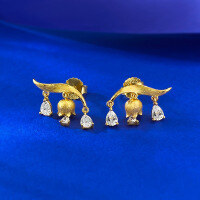 wholesale Gold metal material new gold brushed lily of the valley tassel earrings advanced design sense cold and elegant live streaming-E659 Gold Brushed 925 Silver