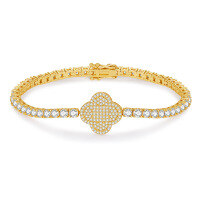 wholesale Metal material, stylish hip-hop bracelet with a row of diamonds, four-leaf clover tennis chain, European and American trend unisex zirconia versatile fashion bracelet-Silver and gold zirconia bracelet  7 inch