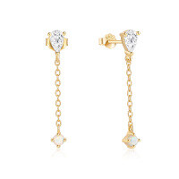 wholesale S925 Sterling Silver Fashionable Opal Earrings With Zircon Accents, European And American Ins Style, Advanced Australian Opal Earrings With Zirconia Tassel Ear Accessories-Gold 925 silver