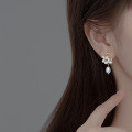 wholesale Sterling silver flower earrings for women with rice-shaped pearls and baroque pearls, face-slimming, Korean-style sweet earrings G141-0-1