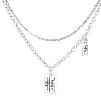 wholesale S925 Sterling Silver Double Layer English Letter Pendant Necklace, Internet Famous Versatile Minimalist Style Trendy Hip Hop Choker for Women-152L/approximately 20.2g 925 silver