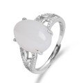 wholesale 925 silver adjustable women's ring with large cabochon Hetian jade, retro jade jewelry, comes with certificate-0-4