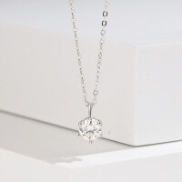 wholesale S925 Sterling Silver Classic Six-Prong Moissanite Diamond Necklace for Women, Collarbone Chain, Small and Unique Design, Minimalist Pendant, Cross-Border New Product-1 carat moissanite necklace 925 silver