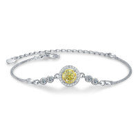 S925 Sterling Silver Moissanite Bubble Bead Bracelet for Women-1-carat yellow moissanite
