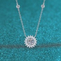 S925 Sterling Silver Moissanite Sunflower Necklace-6.5mm zircon  925 silver
