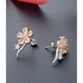 wholesale Sterling Silver S925 Floral Stud Earrings with Diamonds, Korean Style Small and Unique Design Fresh and Delicate Earrings-0-1