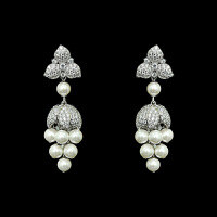wholesale 925 Silver Gold-Plated Earrings with High-Carbon Diamonds, Pearl, White Cabochon, Exquisite Retro Romantic Floral Jewelry for Women-Shell beads 925 silver