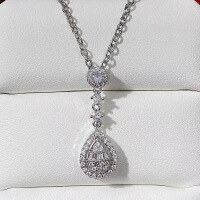 wholesale Metal material first: Zhuozhifan Jewelry new elegant and fashionable versatile teardrop pendant women's collarbone necklace cross-border European and American style-N251 White Diamond &gt;925 Silver