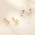 wholesale S925 Sterling Silver Small and Delicate Waterdrop Petal Zircon Stud Earrings with Nut Backings, Fresh and Cute-0-1