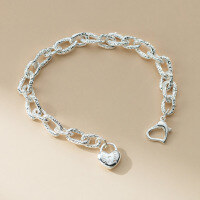 wholesale S925 Sterling Silver Fresh and Sweet Ins Style Niche Design Exquisite Heart Lock Chain Bracelet S7751-S925 Silver Bracelet 925 Silver