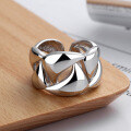wholesale S925 Sterling Silver Irregular Geometric Openwork 3D Adjustable Ring, Punk Statement Ring for Women-0-2