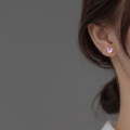 wholesale S925 Sterling Silver Pink Diamond Heart Stud Earrings Korean Version Minimalist Small and Delicate Versatile Women's Ear Jewelry M02035-0-1
