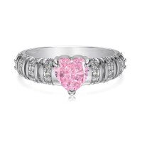 wholesale S925 Sterling Silver Cross-Border Hit Women's Ring with High-End Blue Pink Ice-Cut Zircon and Fashionable Geometric Heart Design-Platinum Pink Diamond DY121142-SW-BF 8