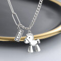 wholesale S925 Sterling Silver "Money Horse" Small Wooden Horse Necklace, Trendy Ins Style, Niche Design Collarbone Chain-0-3