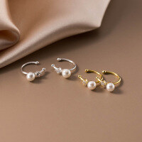 wholesale S925 silver with diamond and synthetic pearl ear clips for women, high-end layered earrings for non-pierced ears M02457-S925 silver pair gold 925 silver